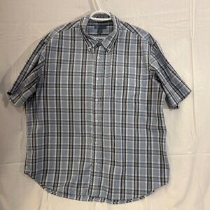 Men's Short Sleeve Blue Plaid Casual Button Down Shirt from NorthCrest Size XL